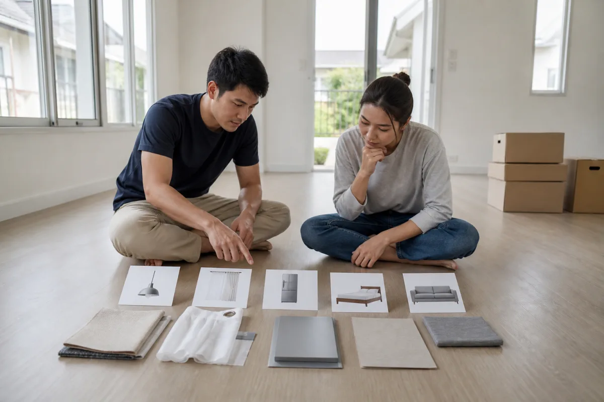 เจ้าของบ้านจัดลำดับของใช้จำเป็นและวัสดุตกแต่งก่อนเข้าอยู่