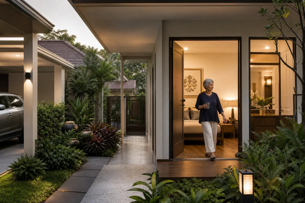 Adaptable ground-floor home with a level route from covered parking to the living area